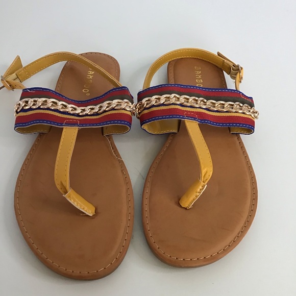 Boho T-Strap Sandals Vibrant Blue, Red, Green and Yellow, Unworn Women's size 7 - Picture 1 of 7